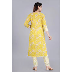 Generic Women's Casual 3/4 Sleeve Embroidered Rayon Kurti With Pant And Dupatta Set (Yellow)